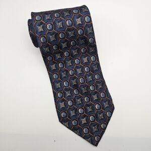 Ermenegildo Zegna Italian 100% Silk Blue Lattice Geometric Work Tie 58"x3.75"